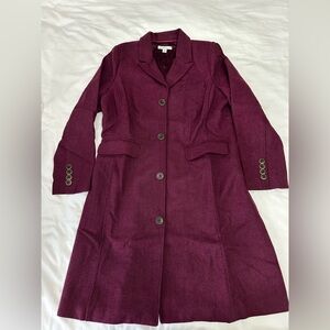 Isaac Mizrahi Deep Burgundy Purple Pea Coat, size 12